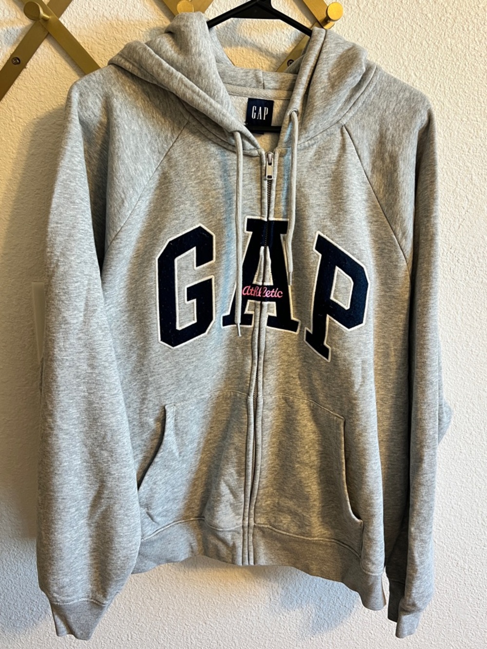GAP Gray Zip Hoodie with Navy Lettering